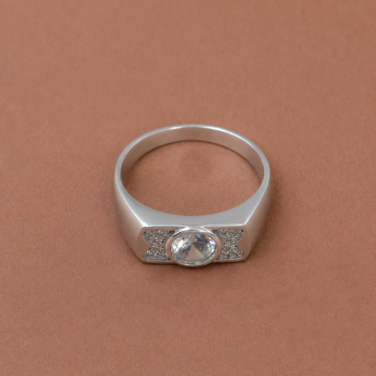 Men’s Silver Oval CZ Ring – OYA by Gemkara view 2