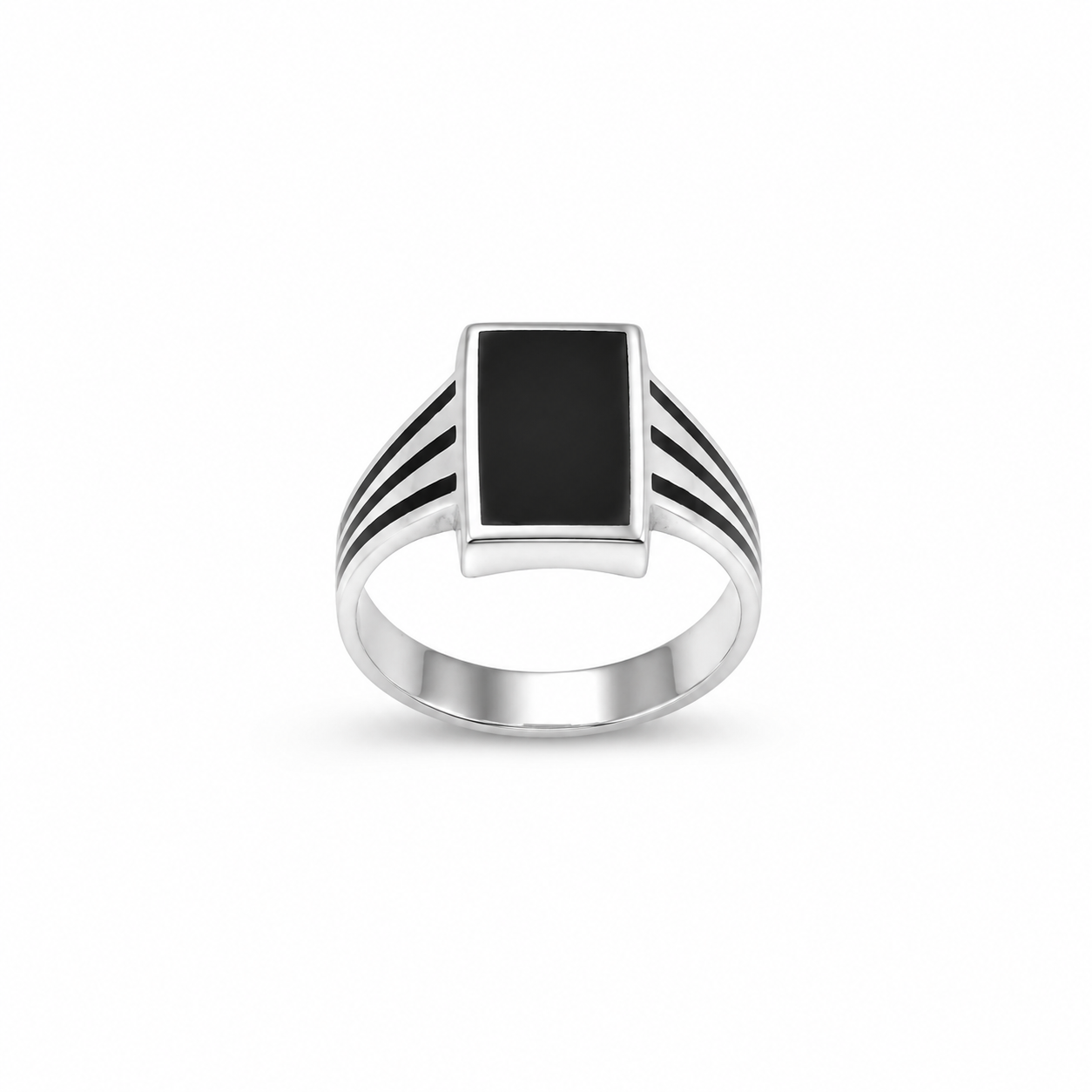 Men’s Silver Black Stone Signet Rin – OYA by Gemkara view 1