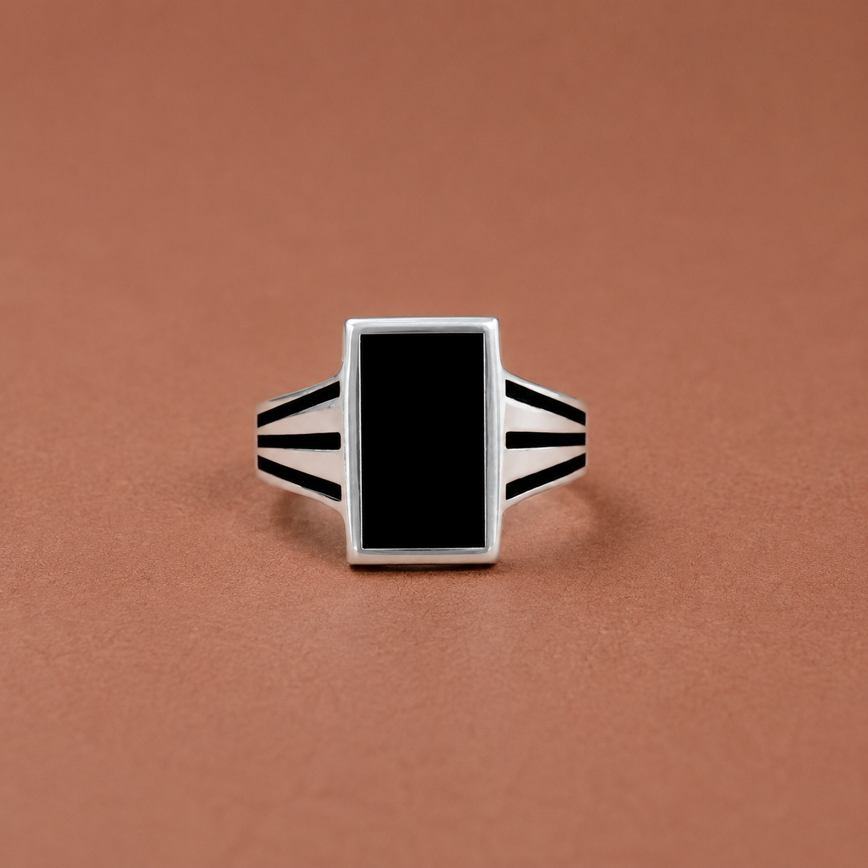 Men’s Silver Black Stone Signet Rin – OYA by Gemkara view 2