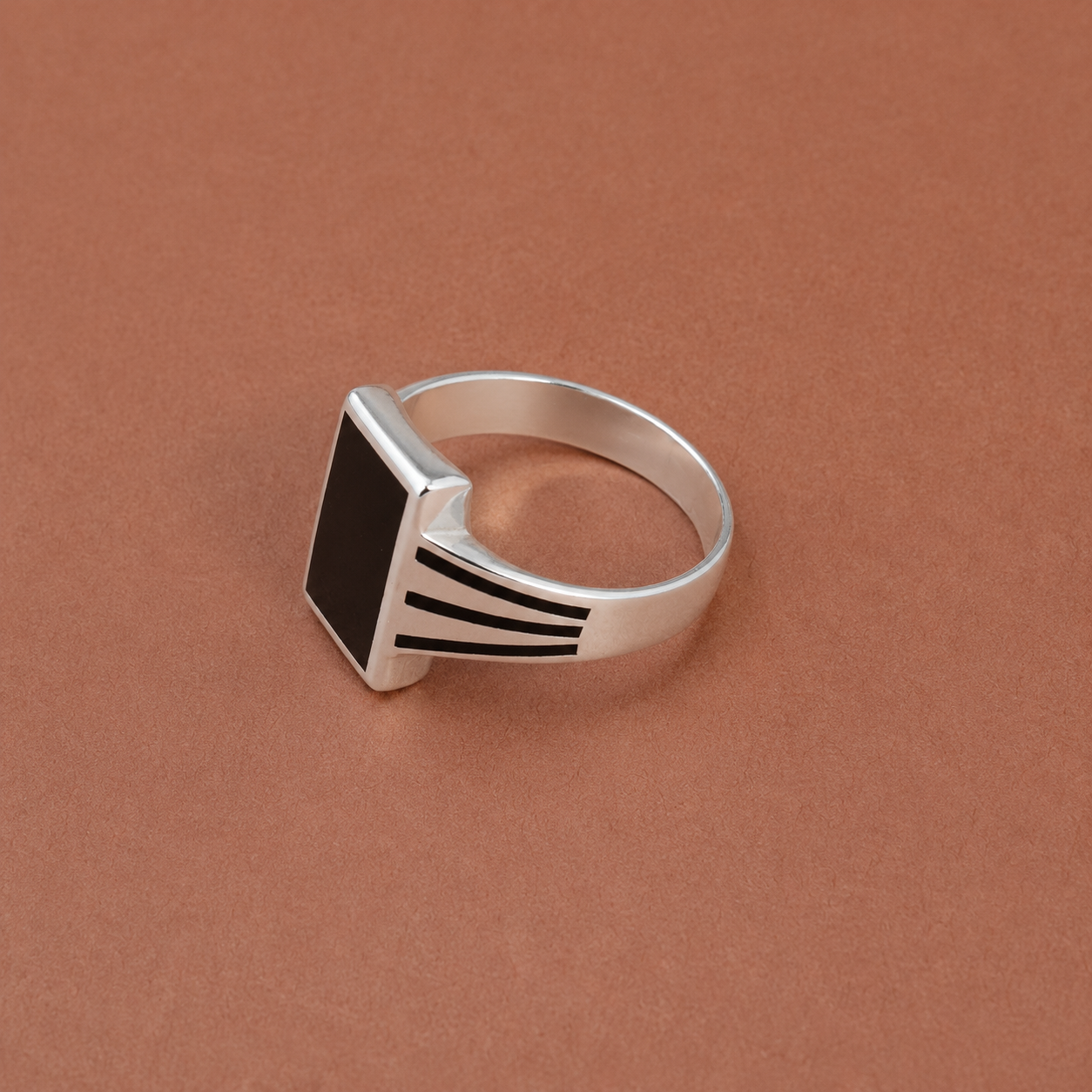 Men’s Silver Black Stone Signet Rin – OYA by Gemkara view 3