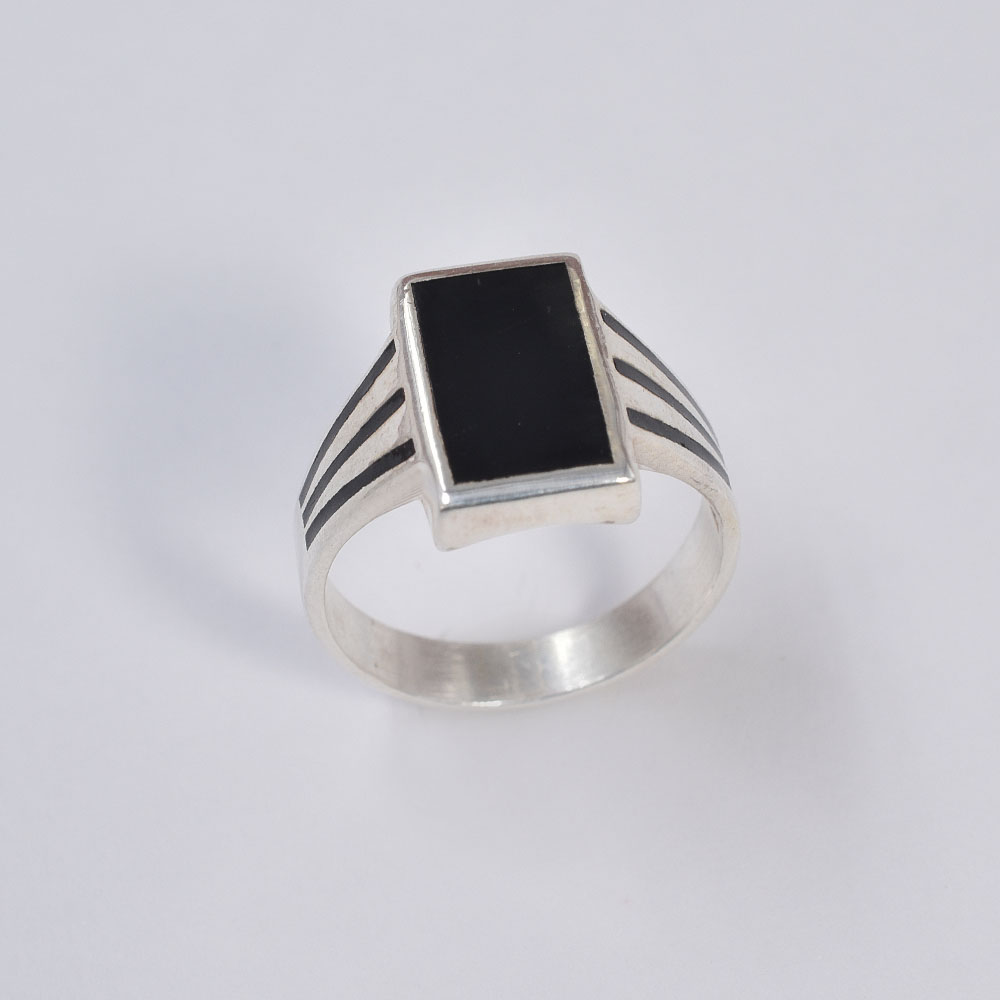 Men’s Silver Black Stone Signe