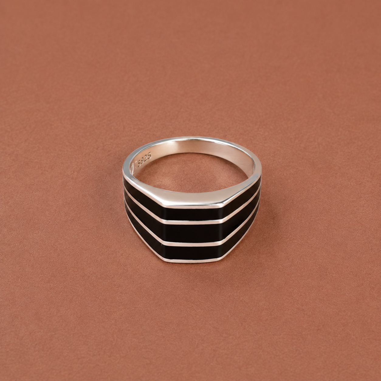 Men’s Silver Black Enamel Stripe Ring – OYA by Gemkara view 2