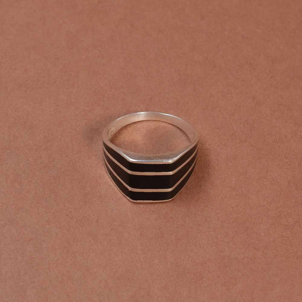 Men’s Silver Black Enamel Stripe Ring