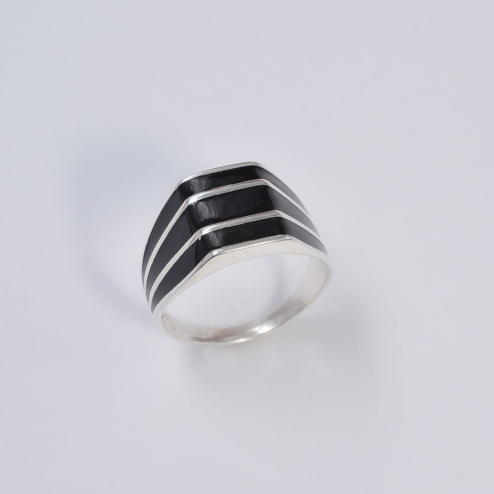 Men’s Silver Black Enamel Stri