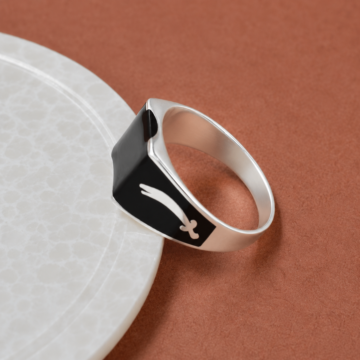 Black Enamel Signet Ring – 925 Sterling Silver – OYA by Gemkara view 2