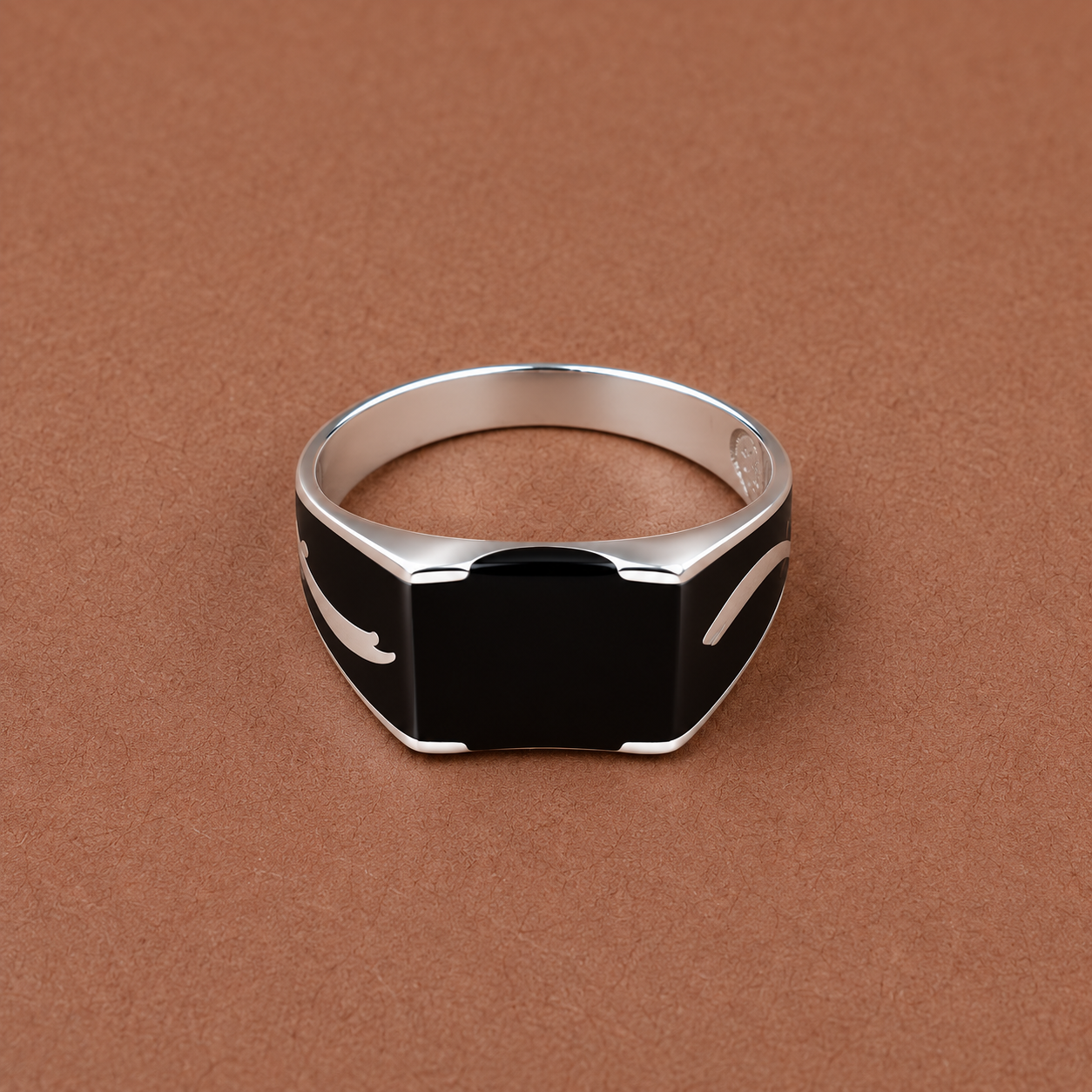 Black Enamel Signet Ring – 925 Sterling Silver – OYA by Gemkara view 3