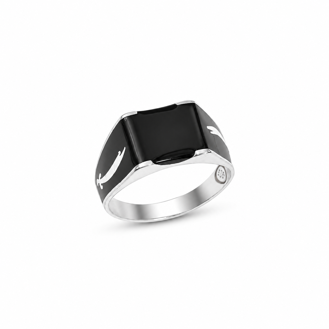 Black Enamel Signet Ring – 925 Sterling Silver – OYA by Gemkara view 4