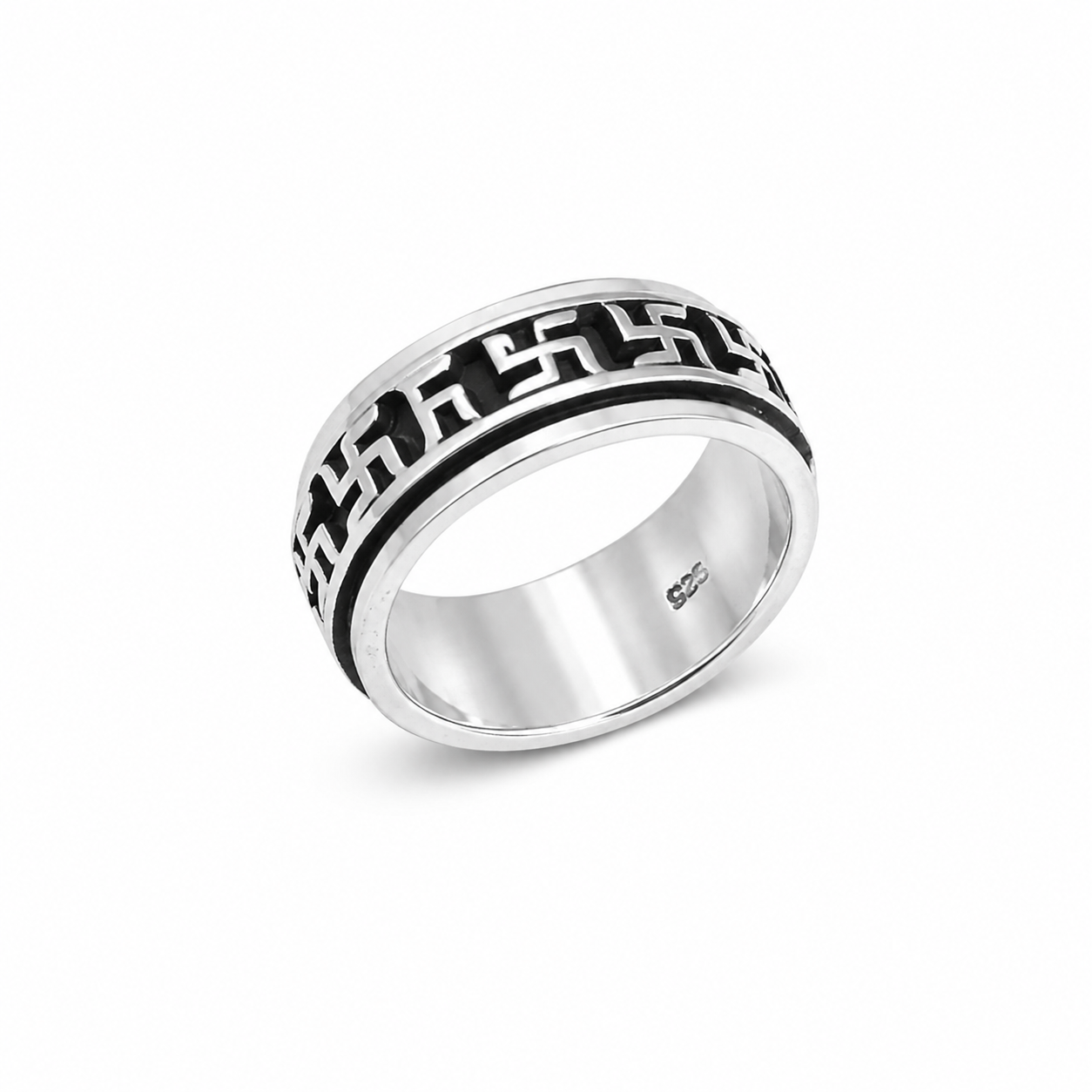 Men’s Silver Greek Key Band – OYA by Gemkara view 1