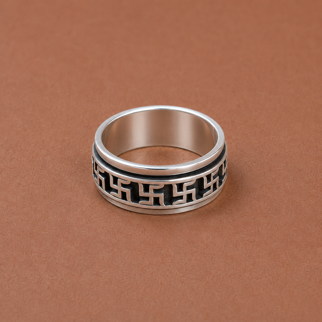 Men’s Silver Greek Key Band – OYA by Gemkara view 2