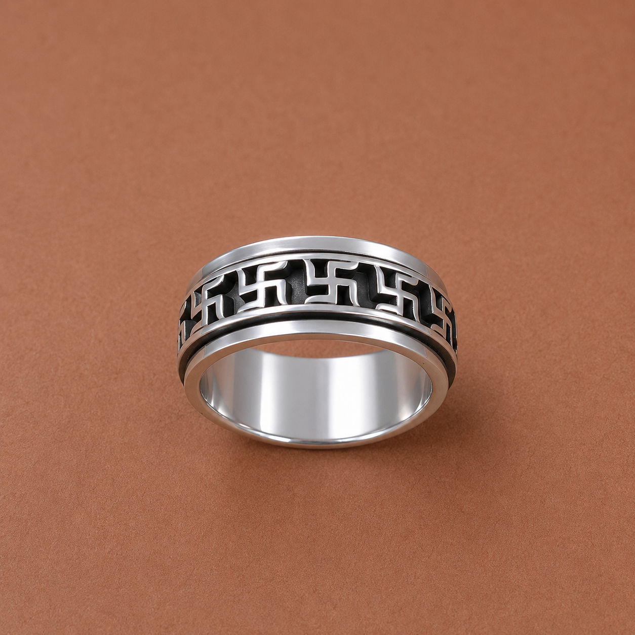 Men’s Silver Greek Key Band – OYA by Gemkara view 3