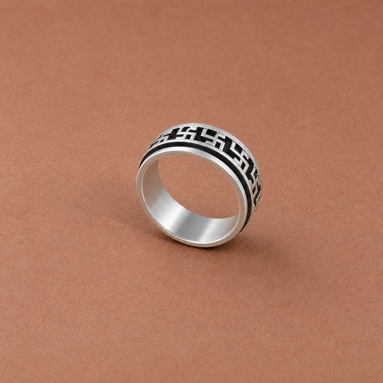 Men’s Silver Greek Key Band – OYA by Gemkara view 4