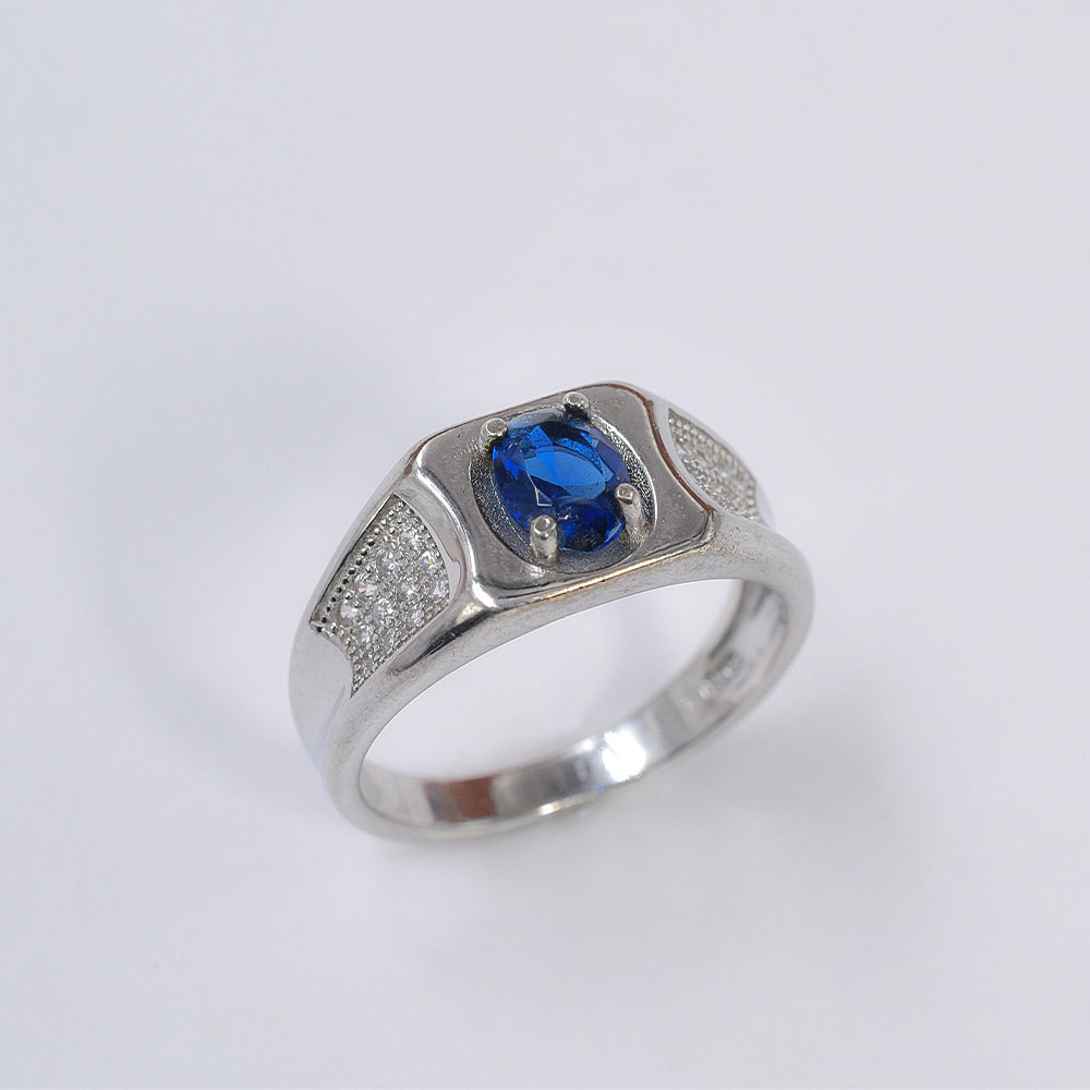 Men’s Silver Blue CZ Pavé Ring