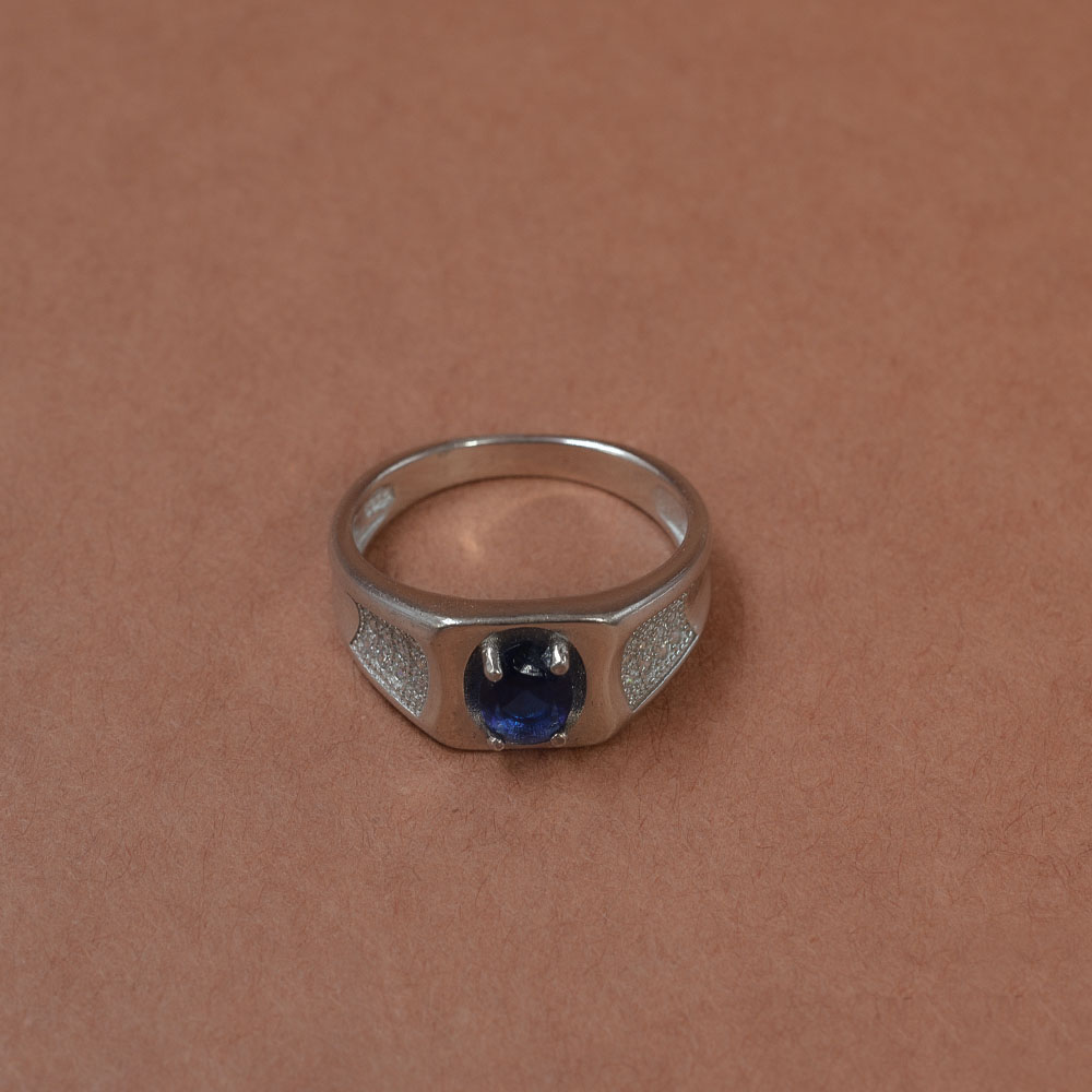 Men’s Silver Blue CZ Pavé Ring
