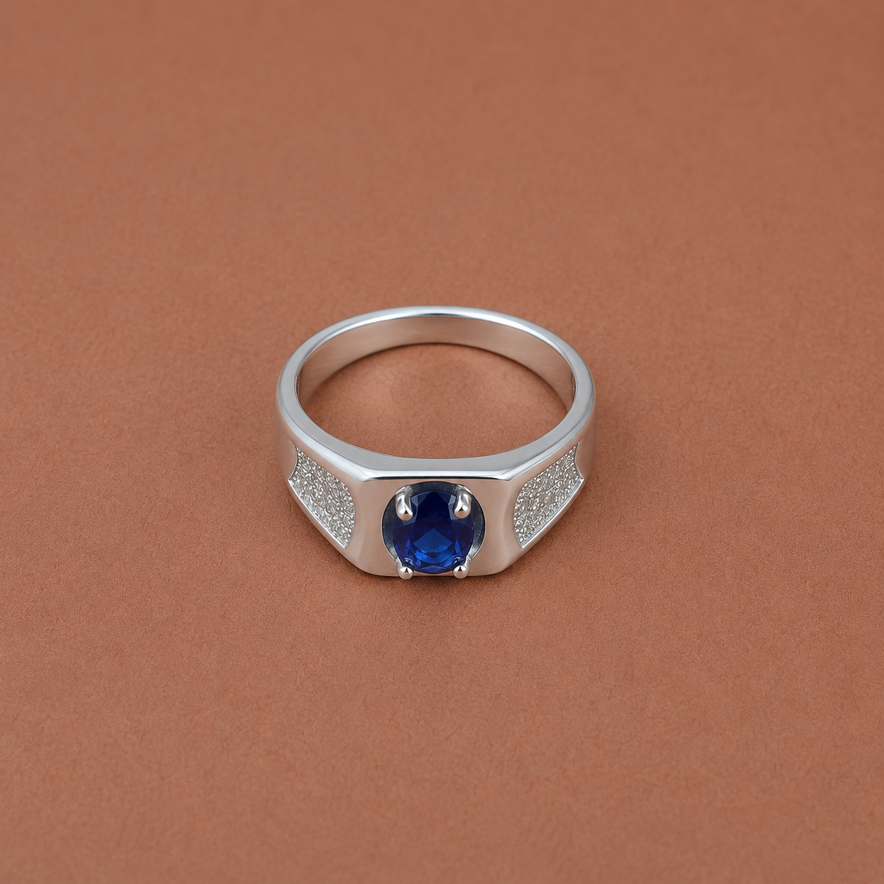 Men’s Silver Blue CZ Pavé Ring – OYA by Gemkara view 2