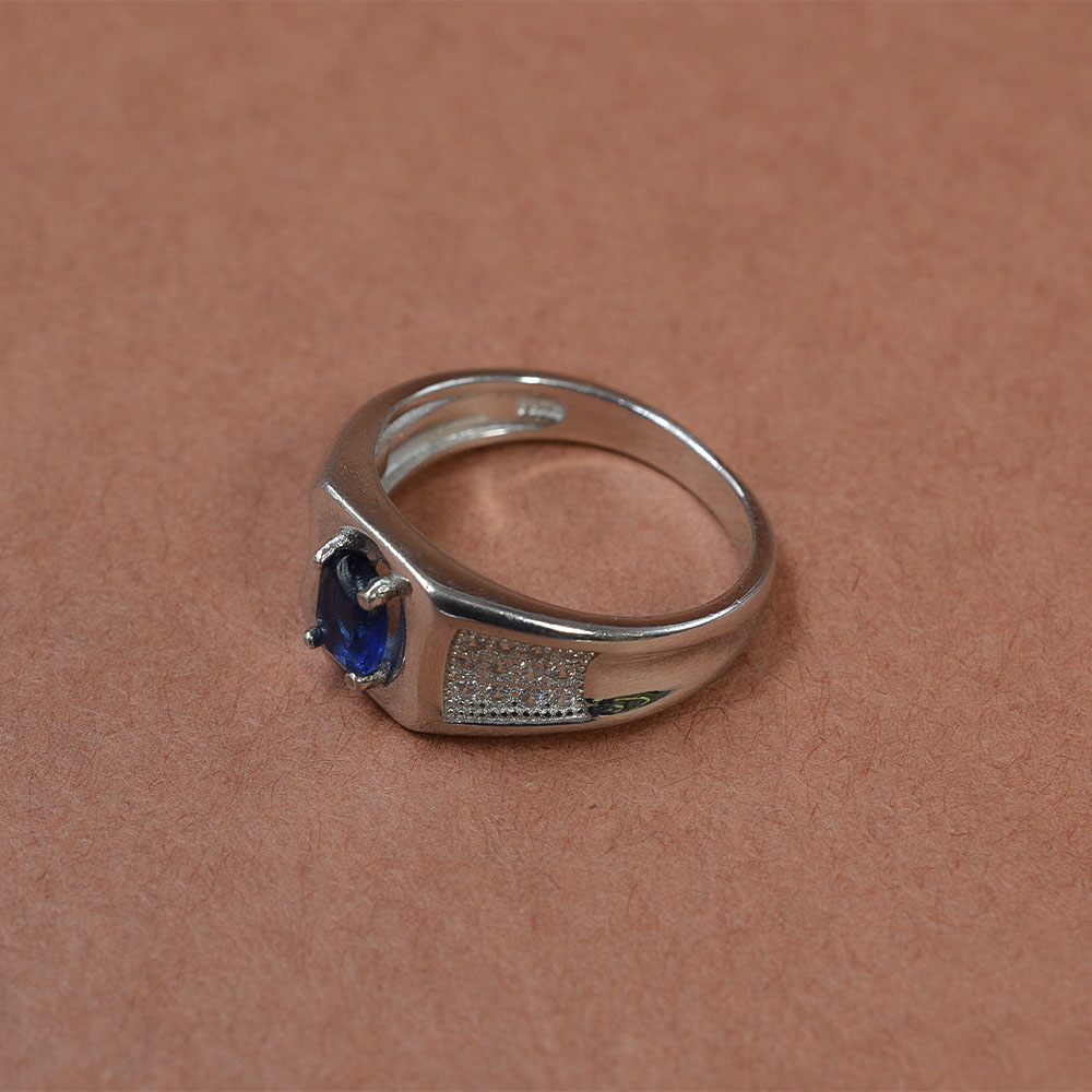 Men’s Silver Blue CZ Pavé Ring