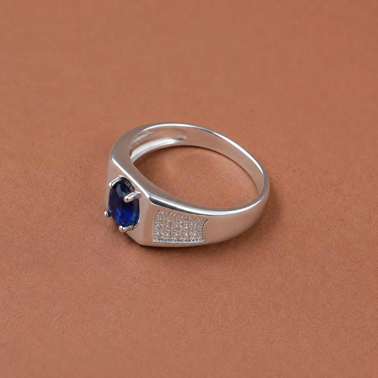 Men’s Silver Blue CZ Pavé Ring – OYA by Gemkara view 3