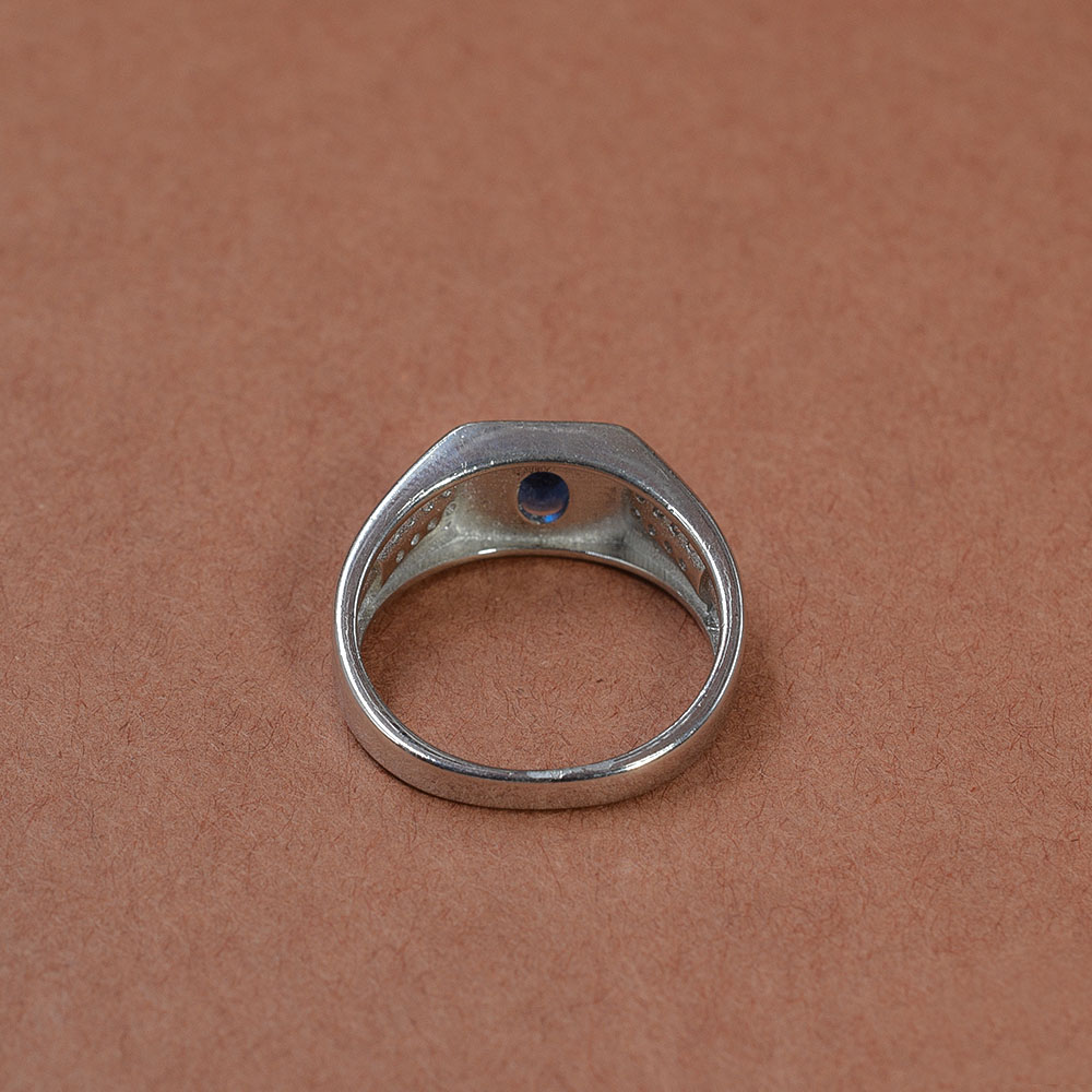 Men’s Silver Blue CZ Pavé Ring