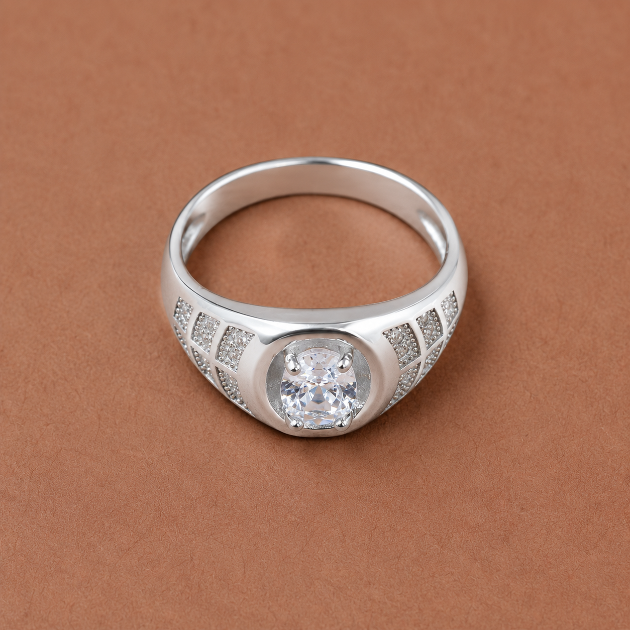 Round cubic zirconia pavé signet ring – 925 Sterling Silver – OYA by Gemkara view 2