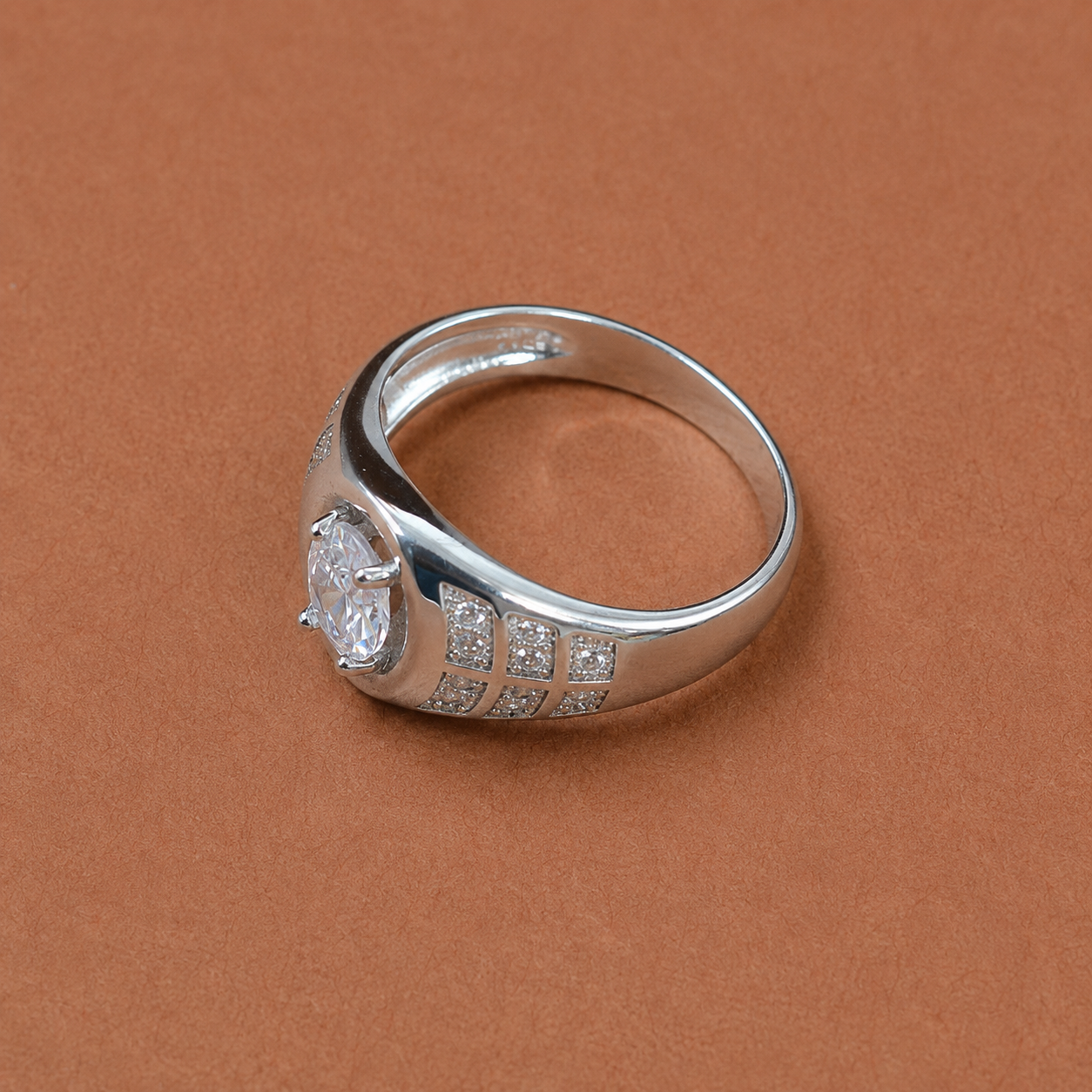 Round cubic zirconia pavé signet ring – 925 Sterling Silver – OYA by Gemkara view 3