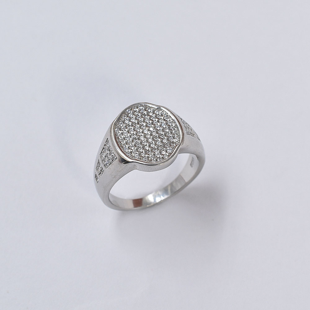 Men’s Silver CZ Pavé Signet Ri