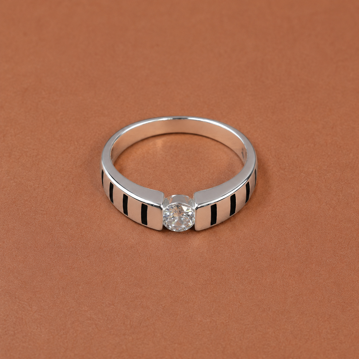 Men’s Silver CZ Black Enamel Ring – OYA by Gemkara view 2