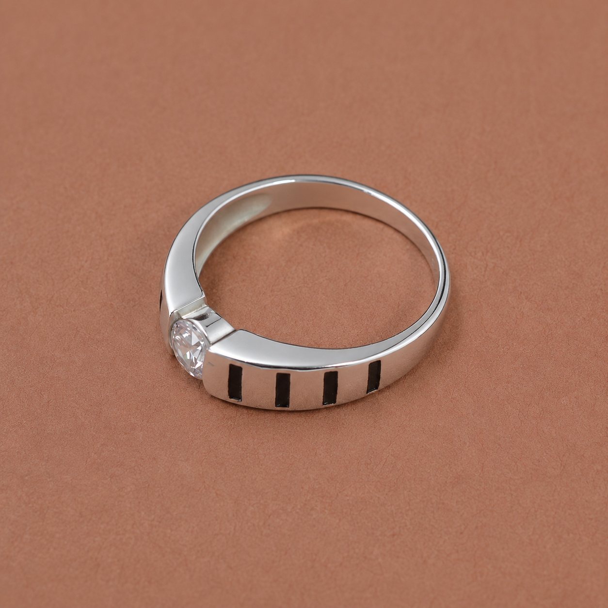Men’s Silver CZ Black Enamel Ring – OYA by Gemkara view 3