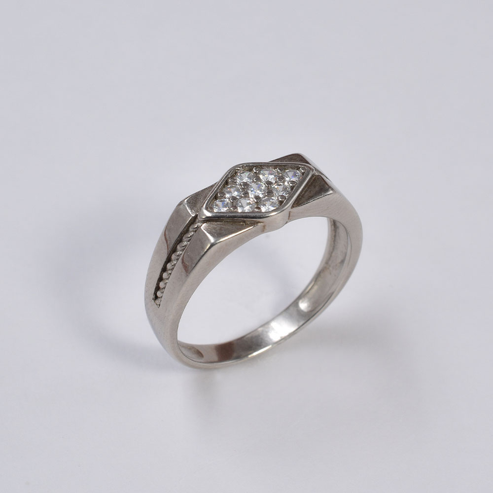 Men’s Silver CZ Black Enamel Ring