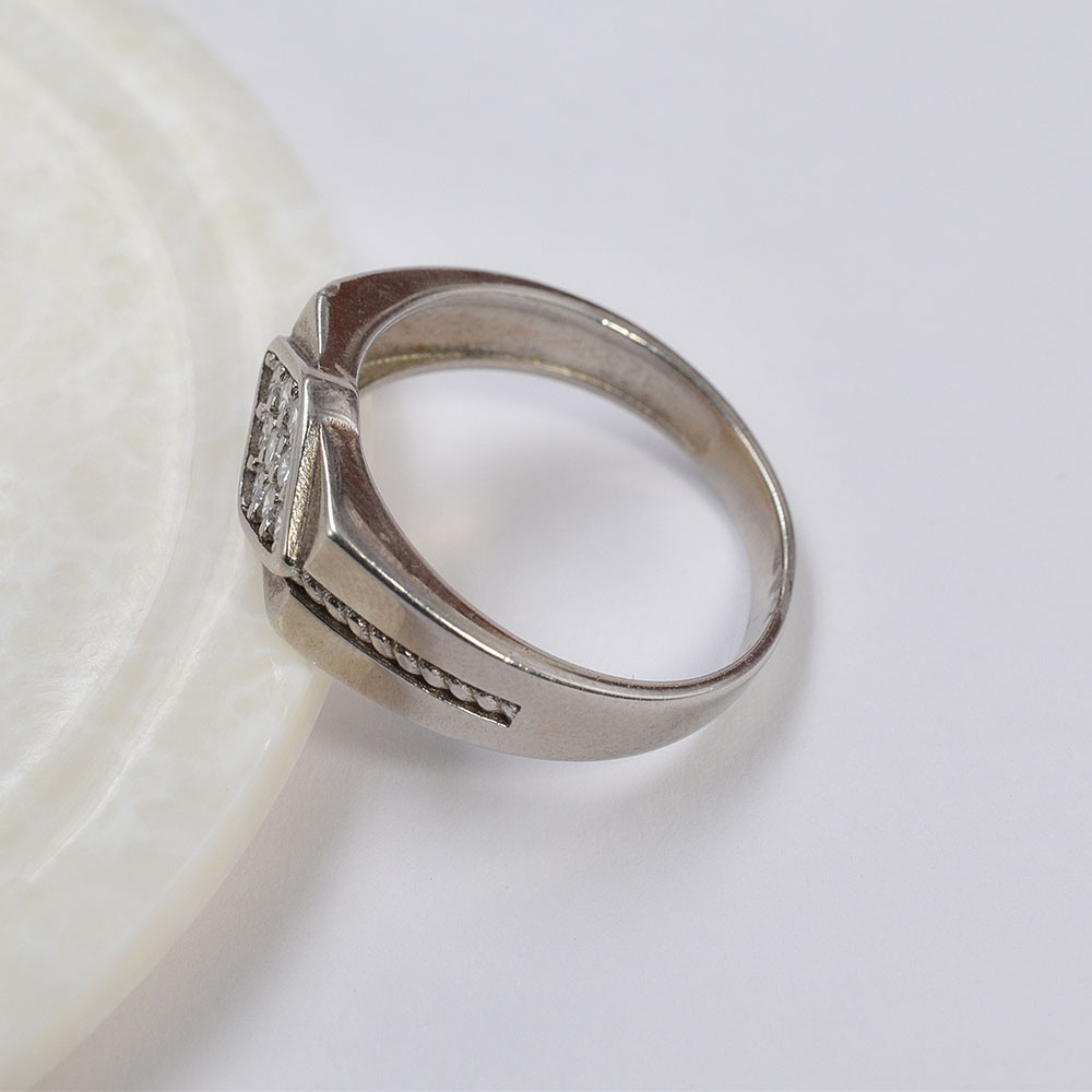 Men’s Silver CZ Black Enamel Ring