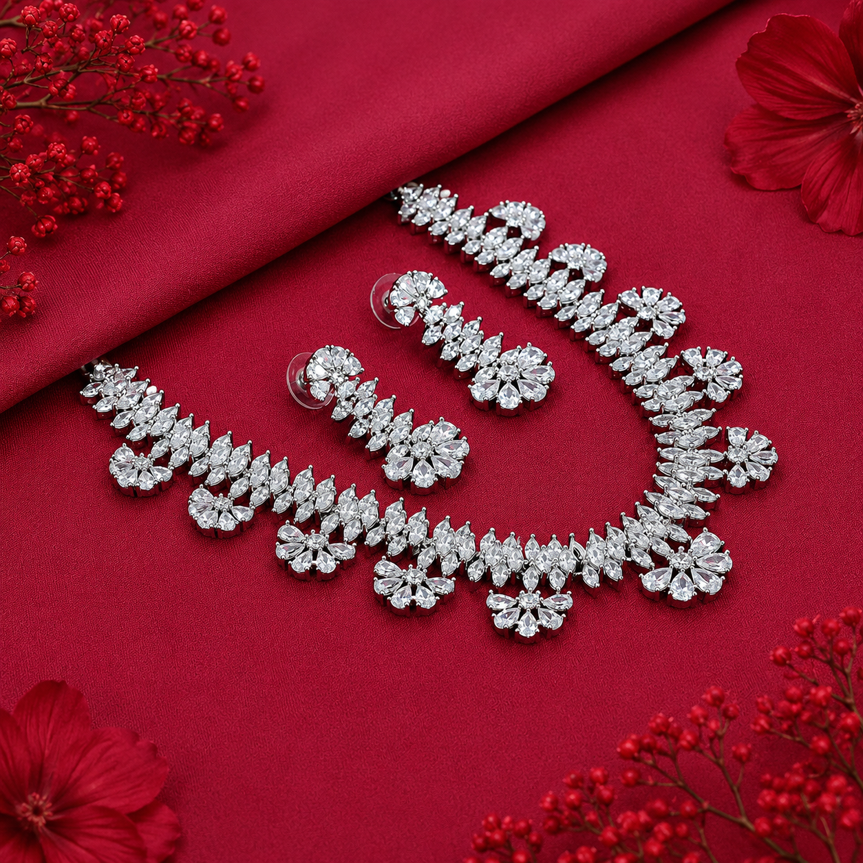 Crystal Blossom Necklace – 925 Sterling Silver – OYA by Gemkara view 2
