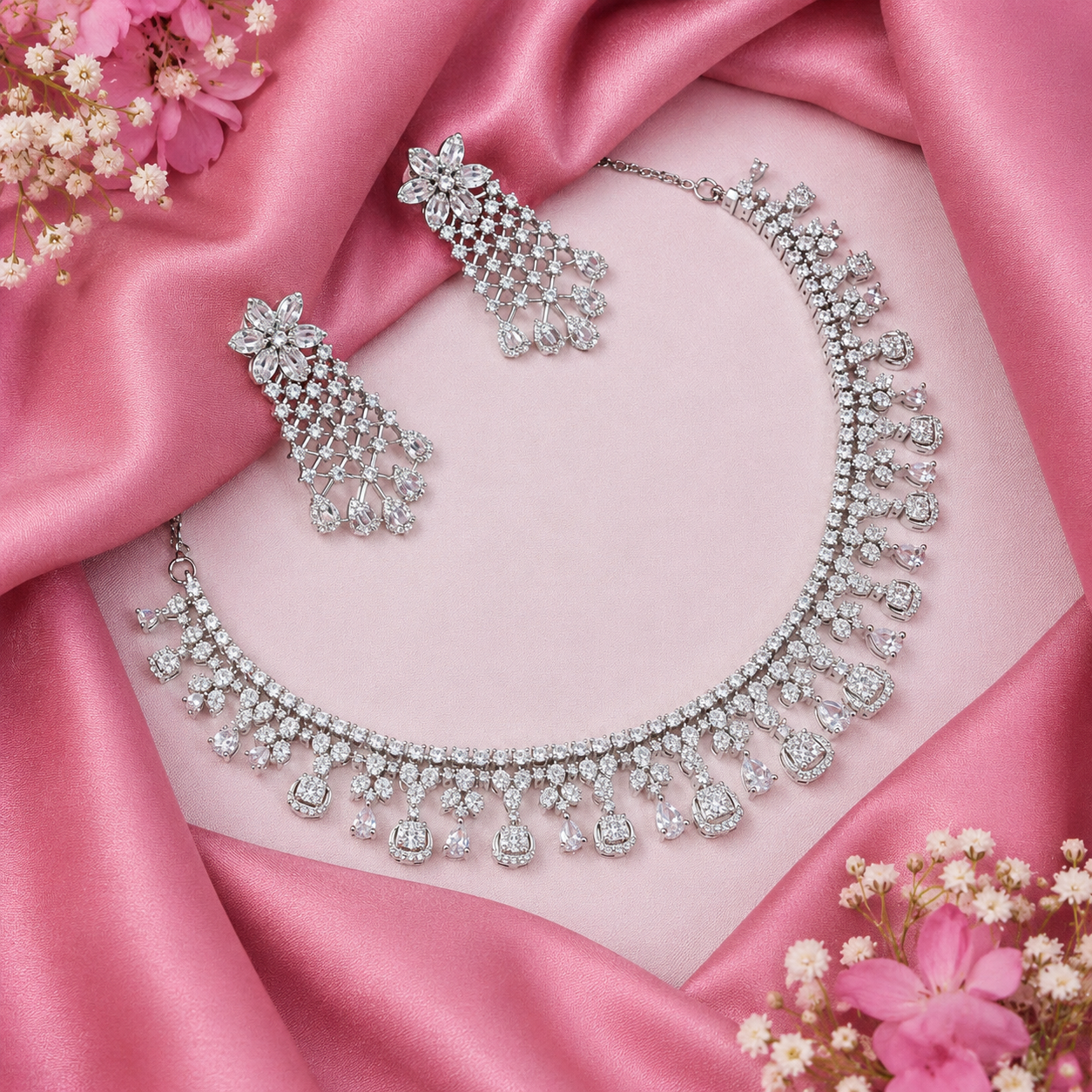 Crystal Rain Necklace – 925 Sterling Silver – OYA by Gemkara view 3