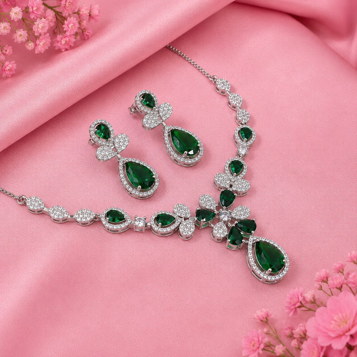 Emerald Bloom Necklace – 925 Sterling Silver – OYA by Gemkara view 2