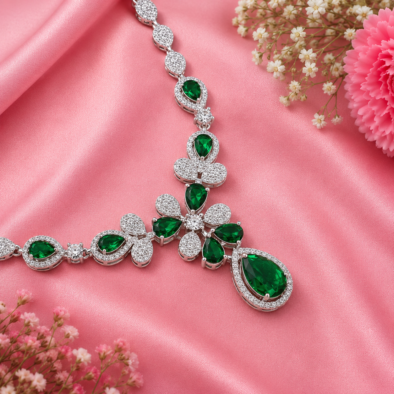 Emerald Bloom Necklace – 925 Sterling Silver – OYA by Gemkara view 3