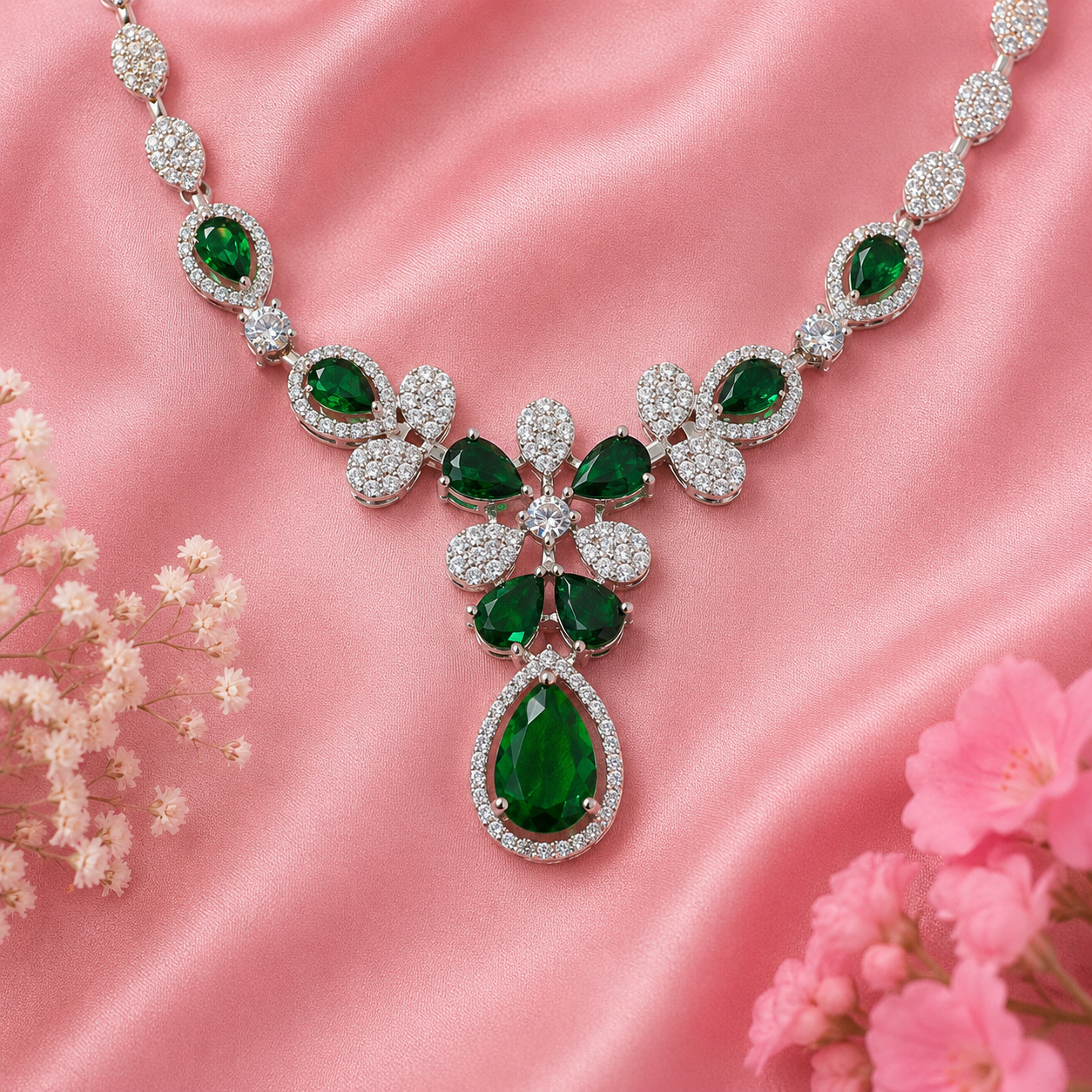Emerald Bloom Necklace – 925 Sterling Silver – OYA by Gemkara view 4