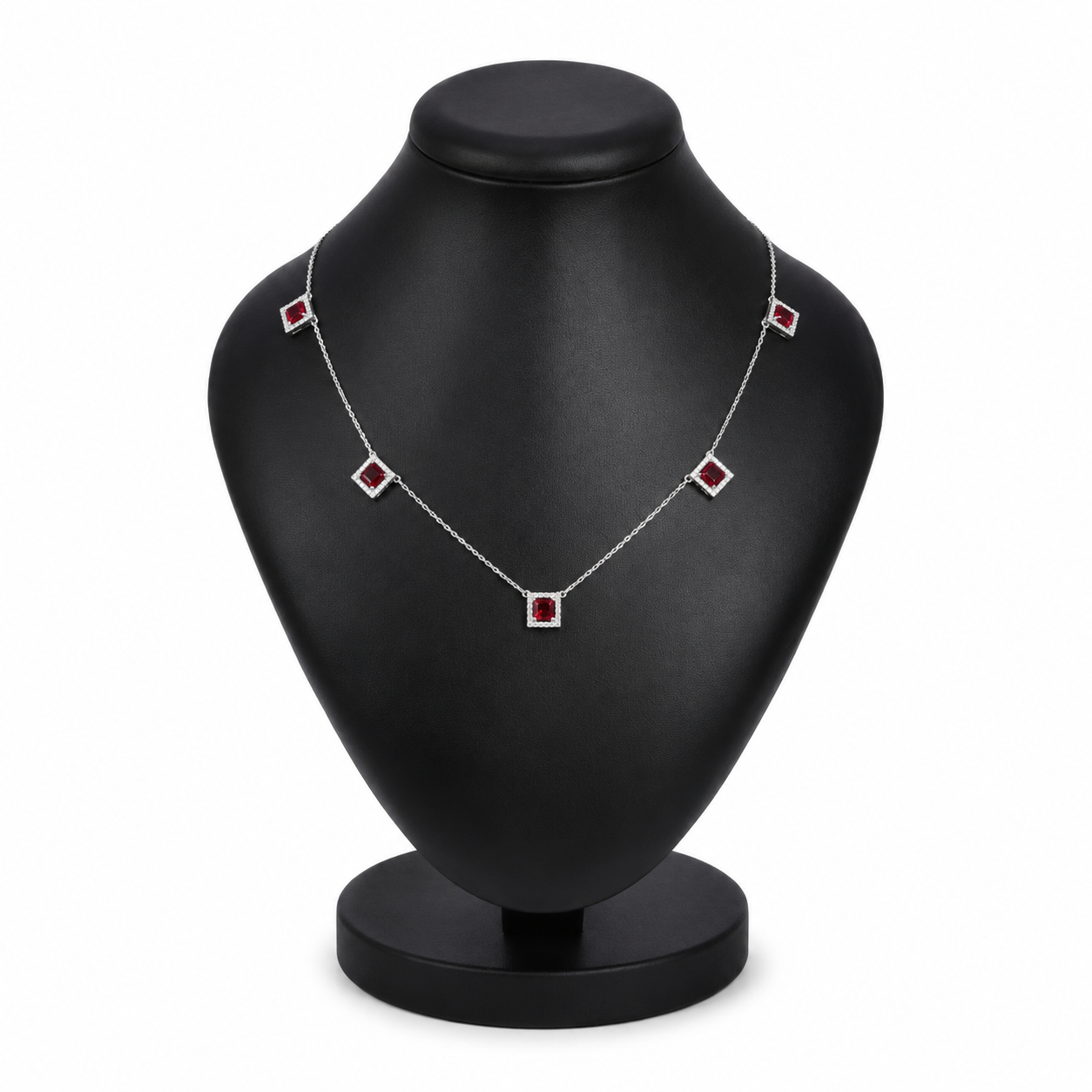 Ruby Square Necklace – 925 Sterling Silver – OYA by Gemkara view 1