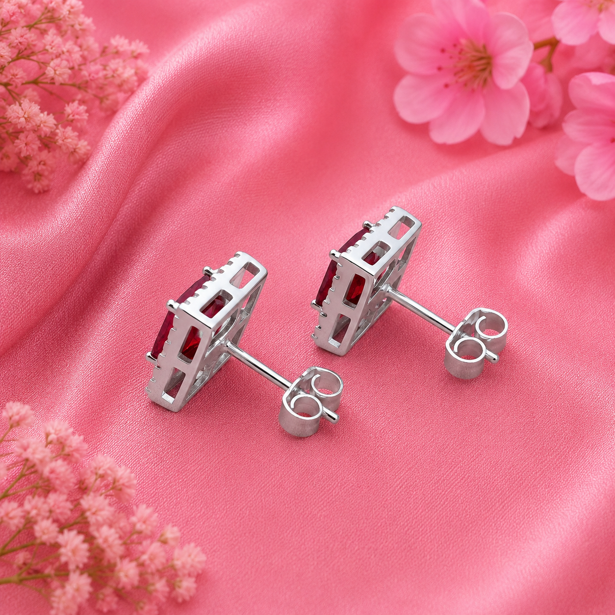 Ruby Square Necklace – 925 Sterling Silver – OYA by Gemkara view 3