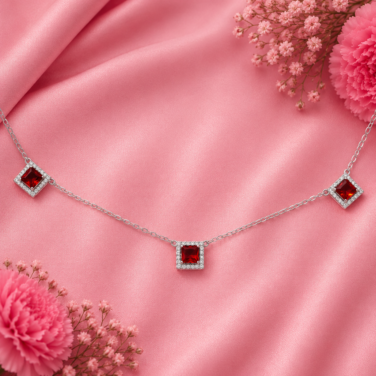 Ruby Square Necklace – 925 Sterling Silver – OYA by Gemkara view 4