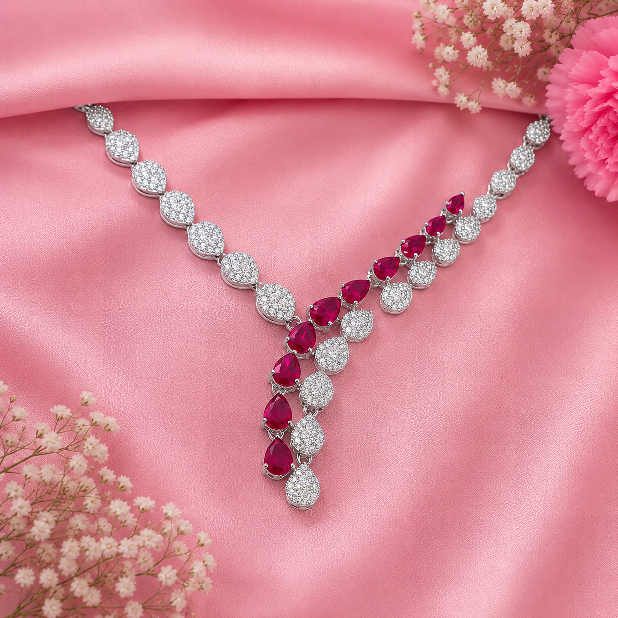 Ruby Vine Necklace – 925 Sterling Silver – OYA by Gemkara view 3