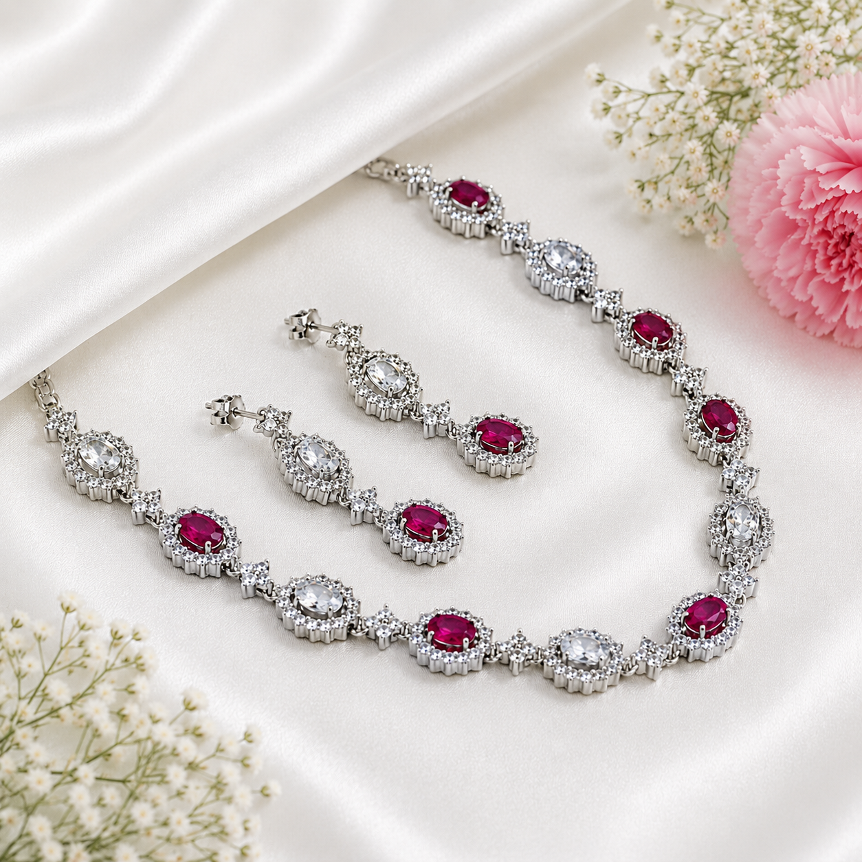 Ziva Ruby Necklace – 925 Sterling Silver – OYA by Gemkara view 2
