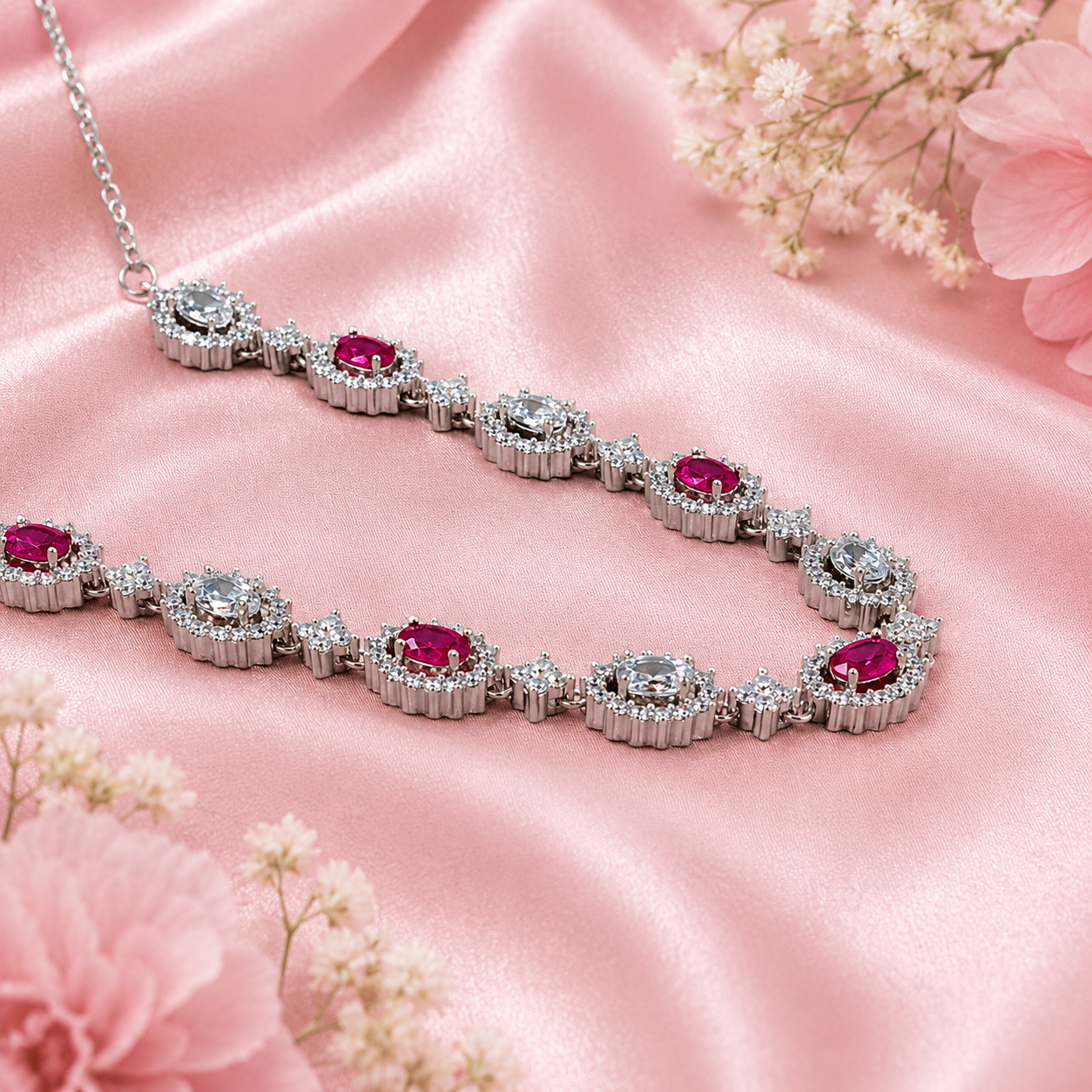 Ziva Ruby Necklace – 925 Sterling Silver – OYA by Gemkara view 3