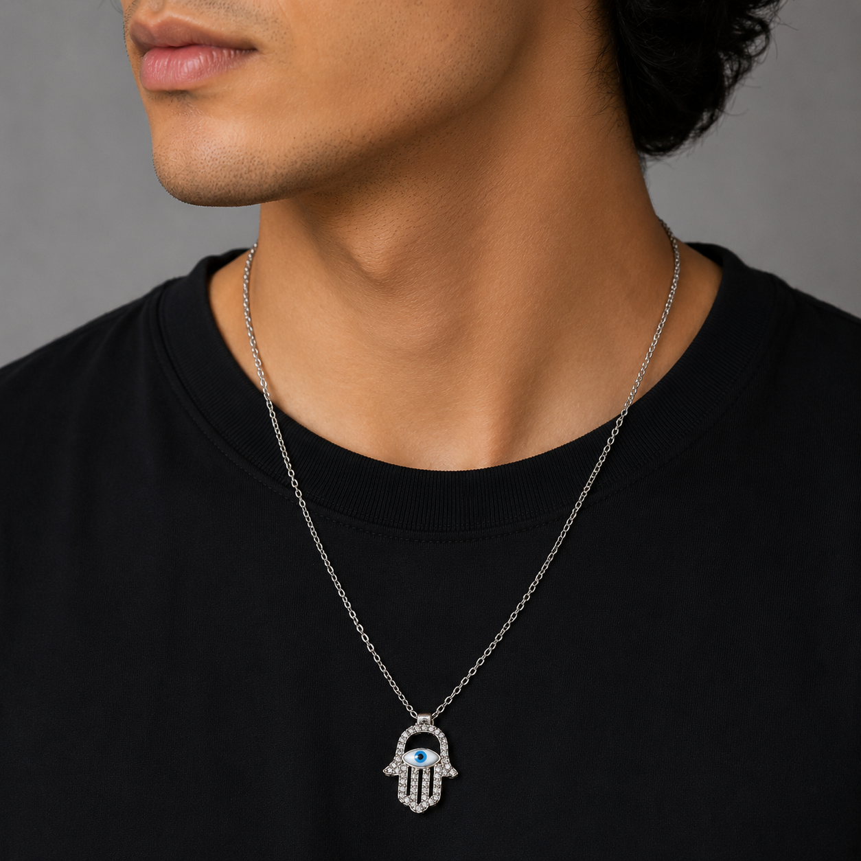 Evil Eye Protection Silver Pendant With Chain – OYA by Gemkara view 2
