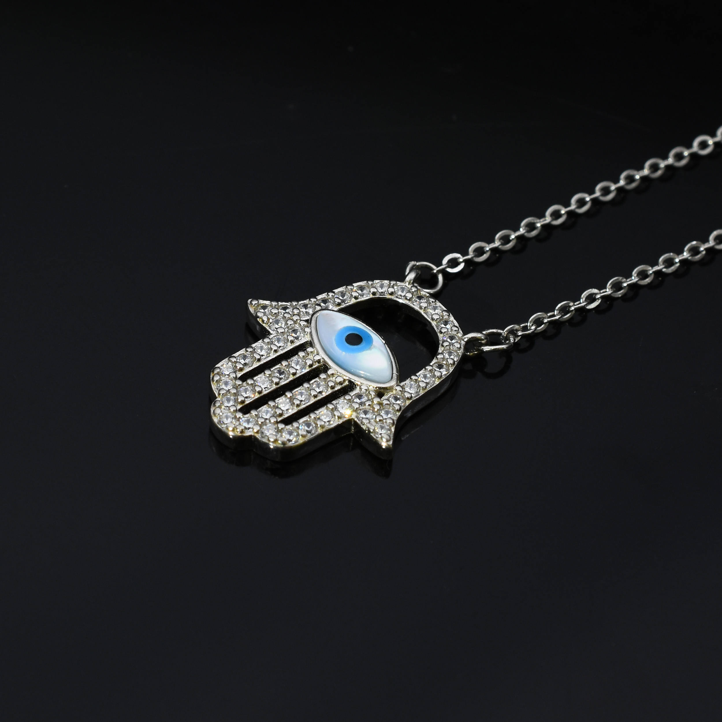Evil Eye Protection Silver Pendant With Chain – OYA by Gemkara view 4
