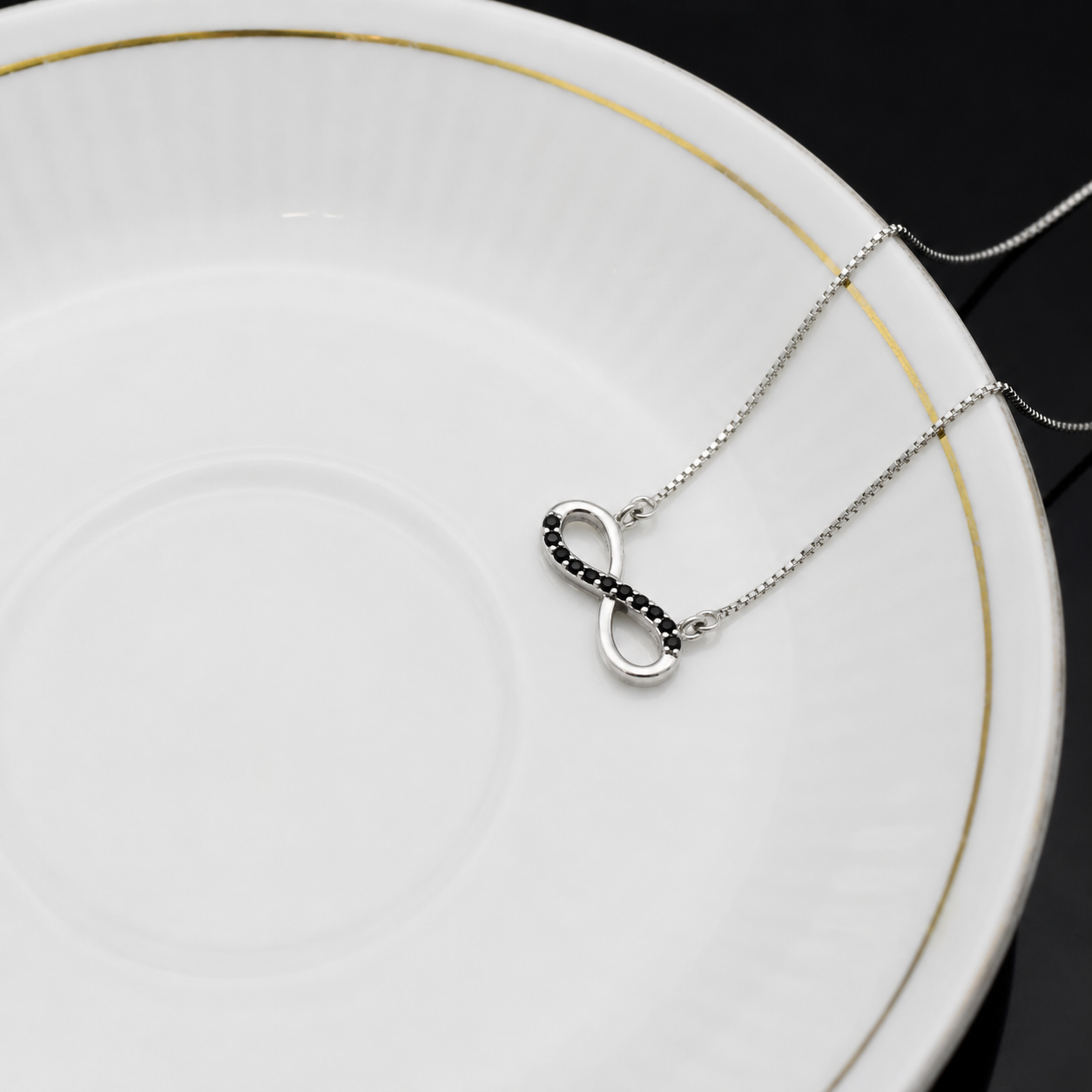 Black Infinity Silver Pendant With Chain – OYA by Gemkara view 3