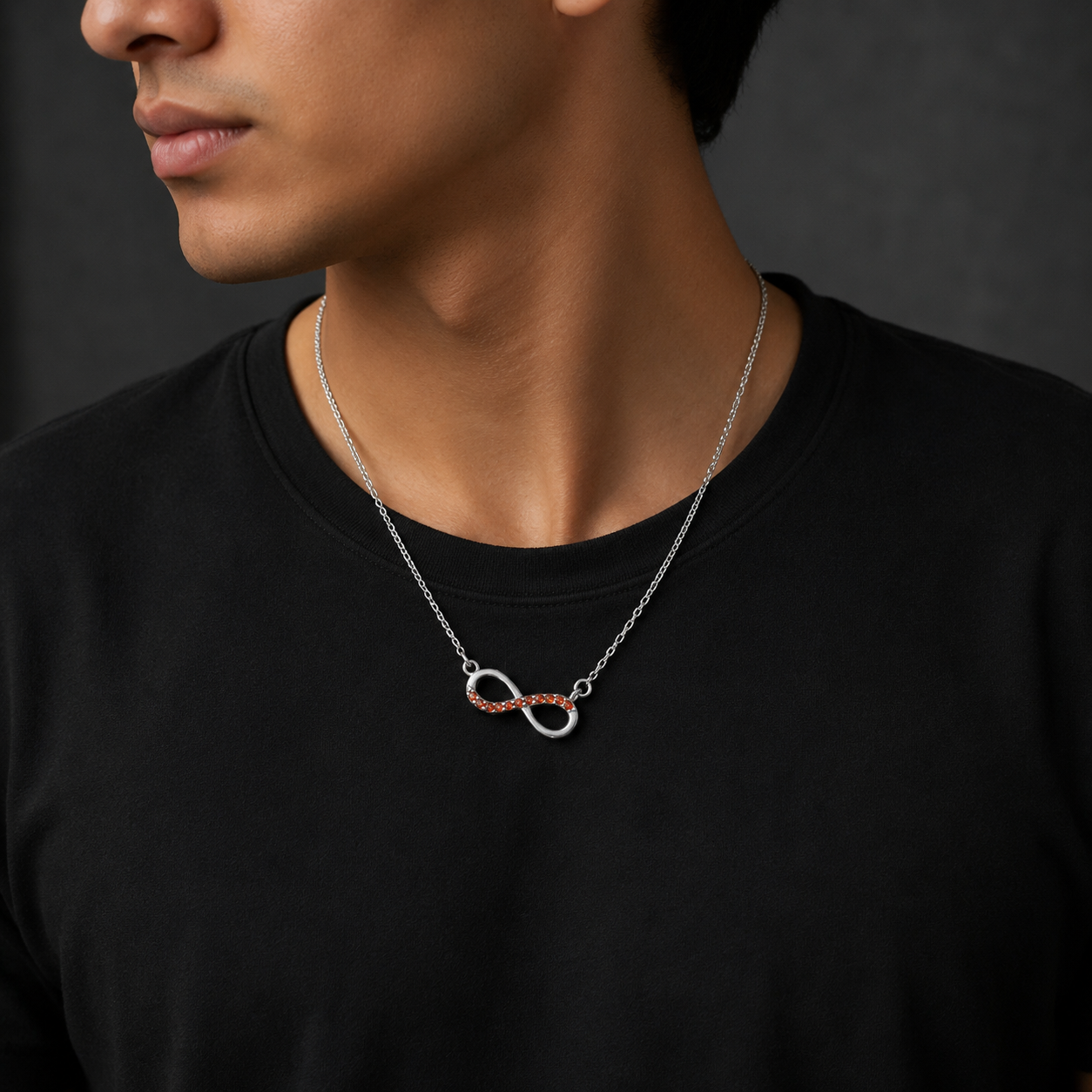 Orange Infinity Pendant With Chain – 925 Sterling Silver – OYA by Gemkara view 2
