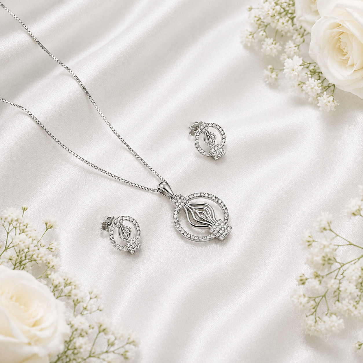 Radiant Halo Pendant Set view 1