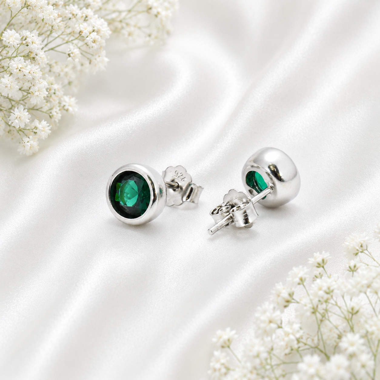 Green Round Solitaire Silver Pendant Set – OYA by Gemkara view 3
