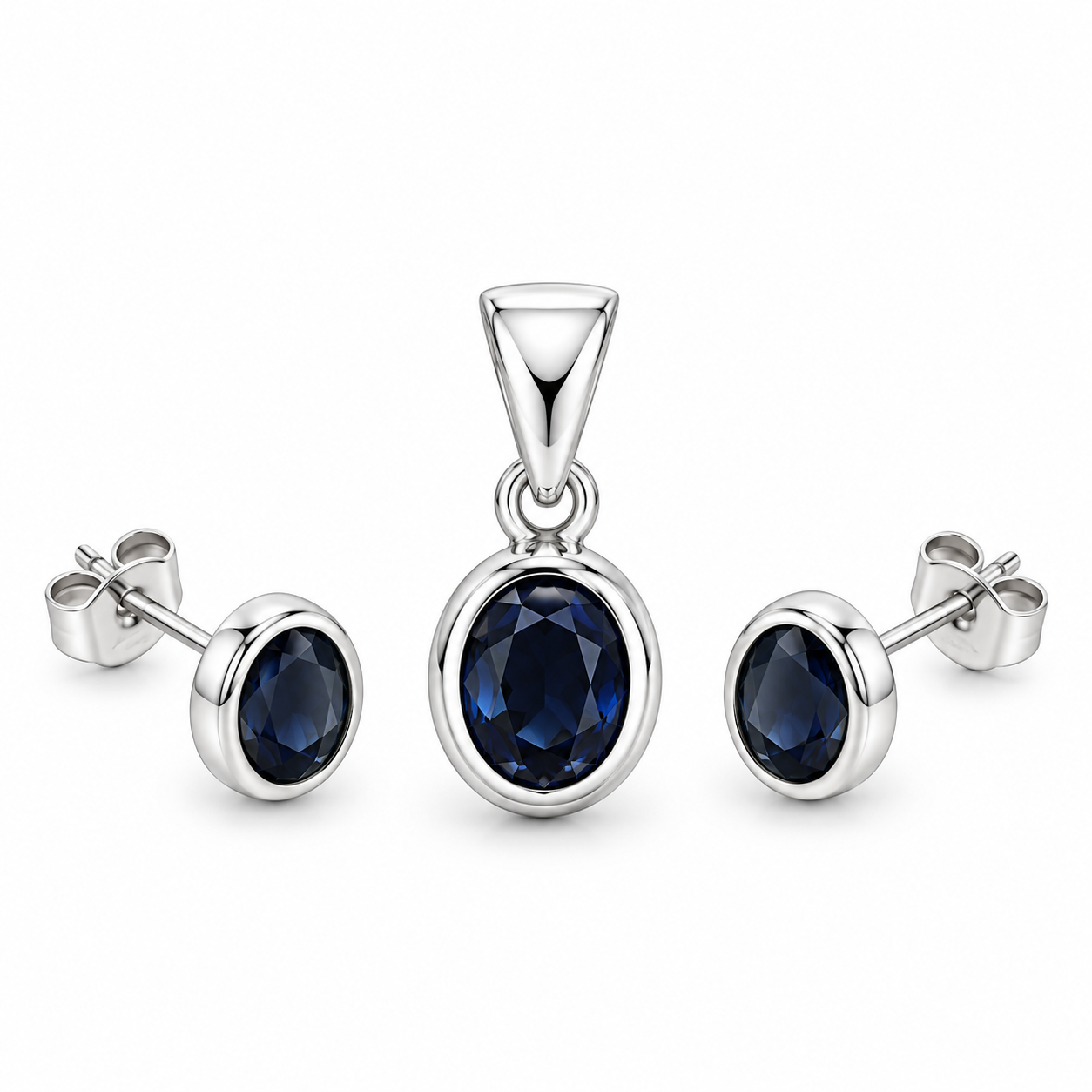 Sapphire Glow Pendant with Earrings – 925 Sterling Silver – OYA by Gemkara view 1