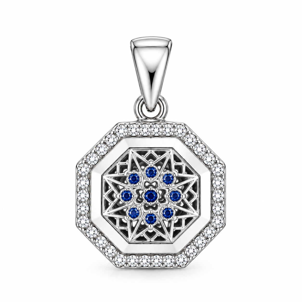 Blue Halo Pendant with Earrings – 925 Sterling Silver – OYA by Gemkara view 2
