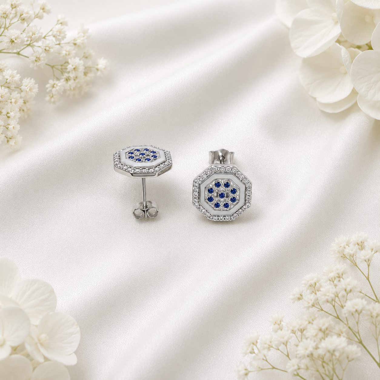 Blue Halo Pendant with Earrings – 925 Sterling Silver – OYA by Gemkara view 3