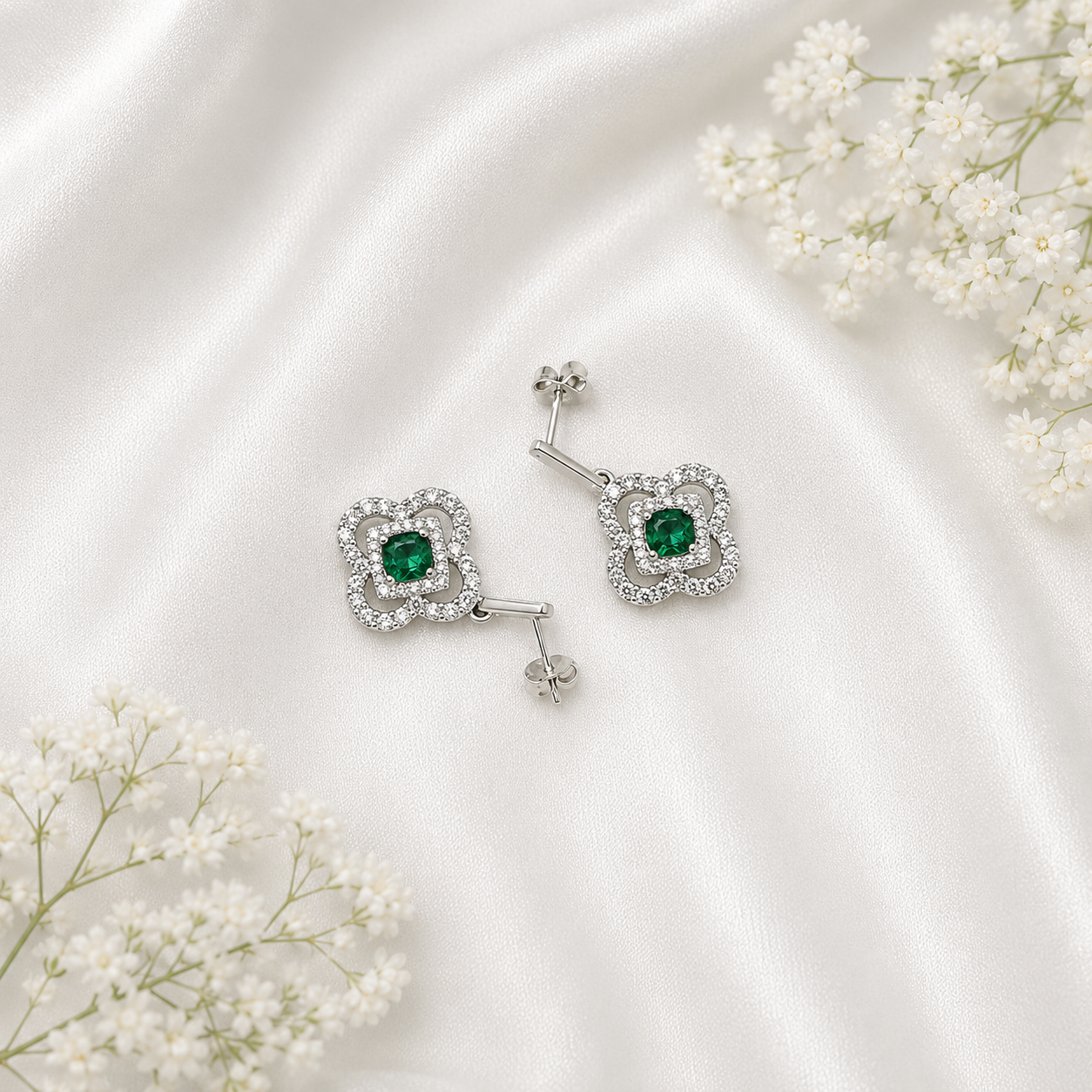 Emerald Bloom Pendant with Earrings – 925 Sterling Silver – OYA by Gemkara view 3