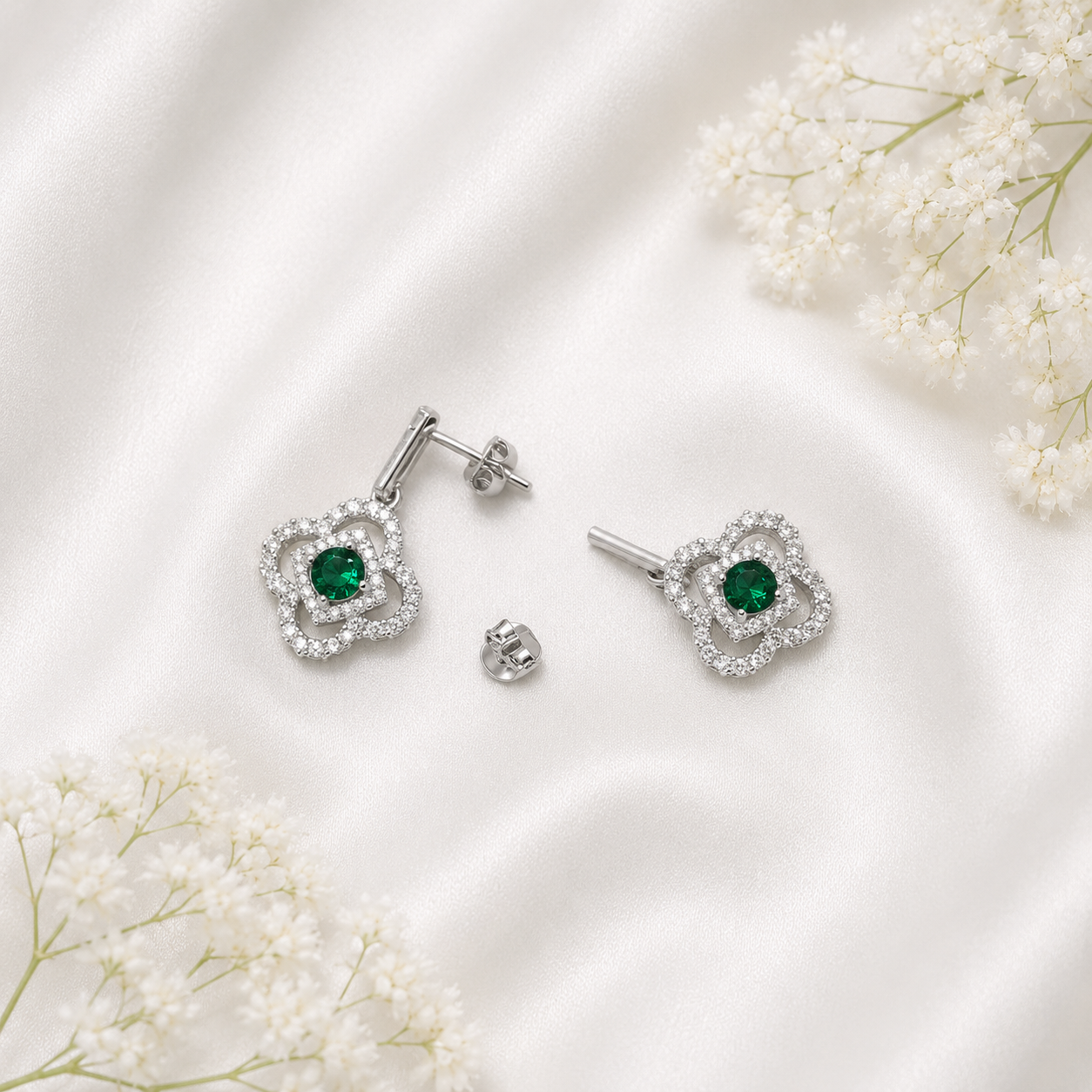 Emerald Bloom Pendant with Earrings – 925 Sterling Silver – OYA by Gemkara view 4
